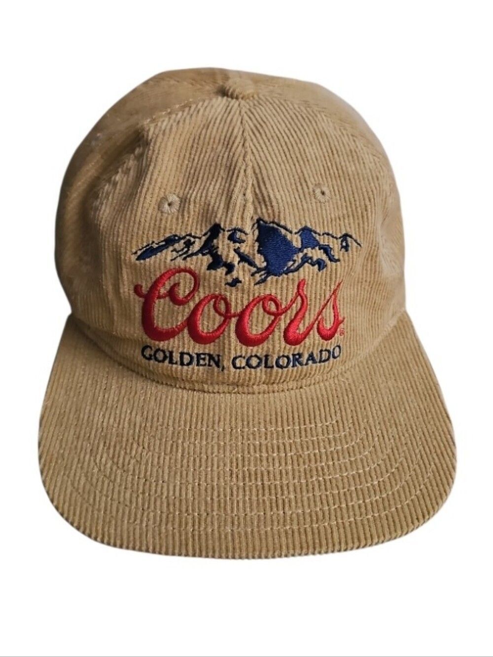 Vintage Inspired Coors Golden Colorado Corduroy Snapback Hat Tan Beer Dad USA
